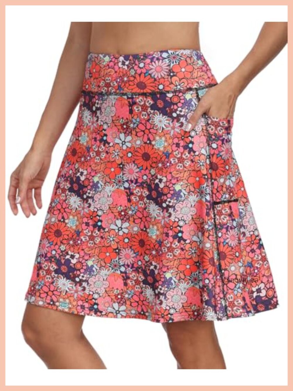 KORALHY Women's Golf Skort Knee Length with Built-in Shorts & 4 Pockets